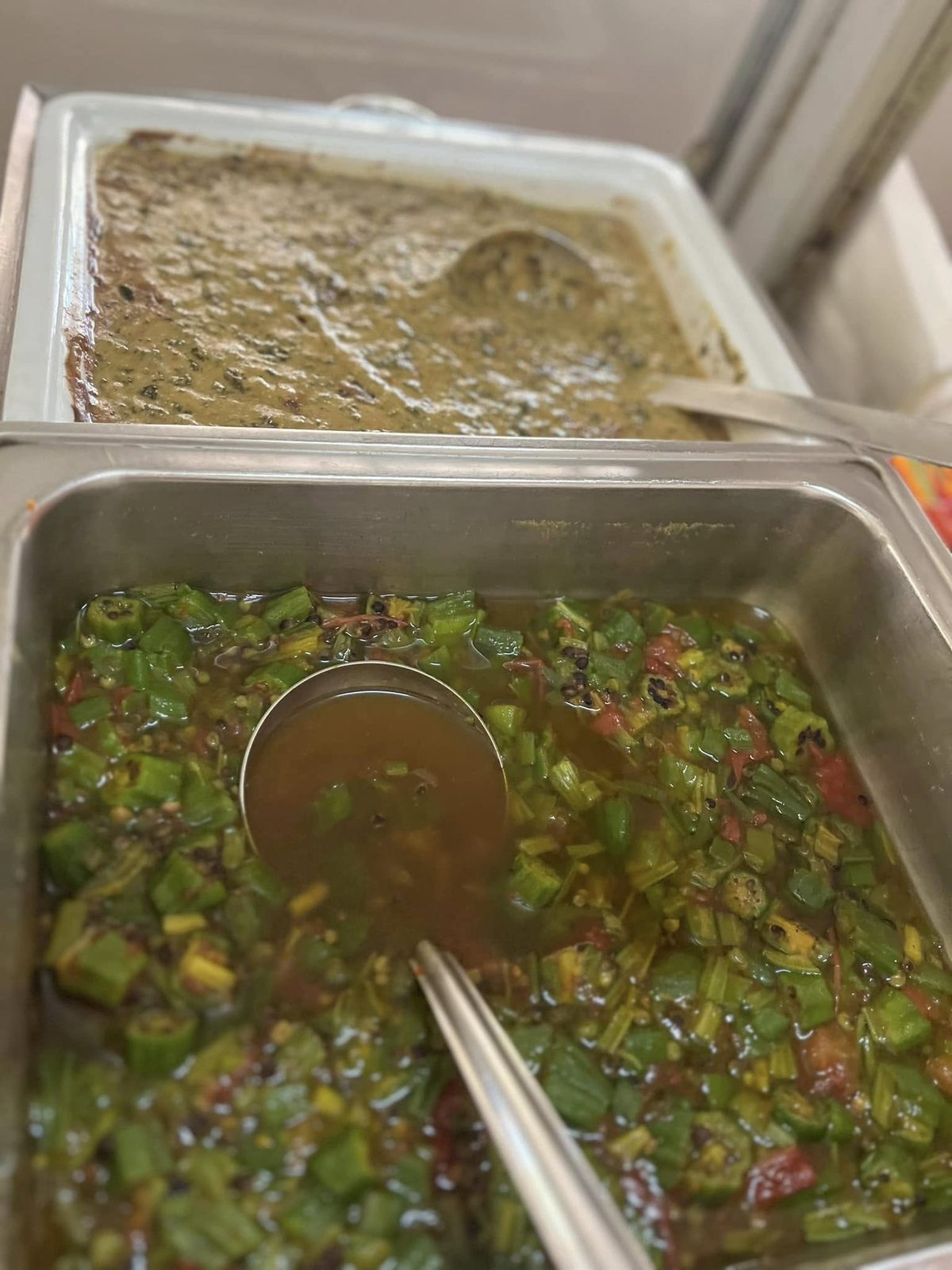 Okra relish in a serving pan