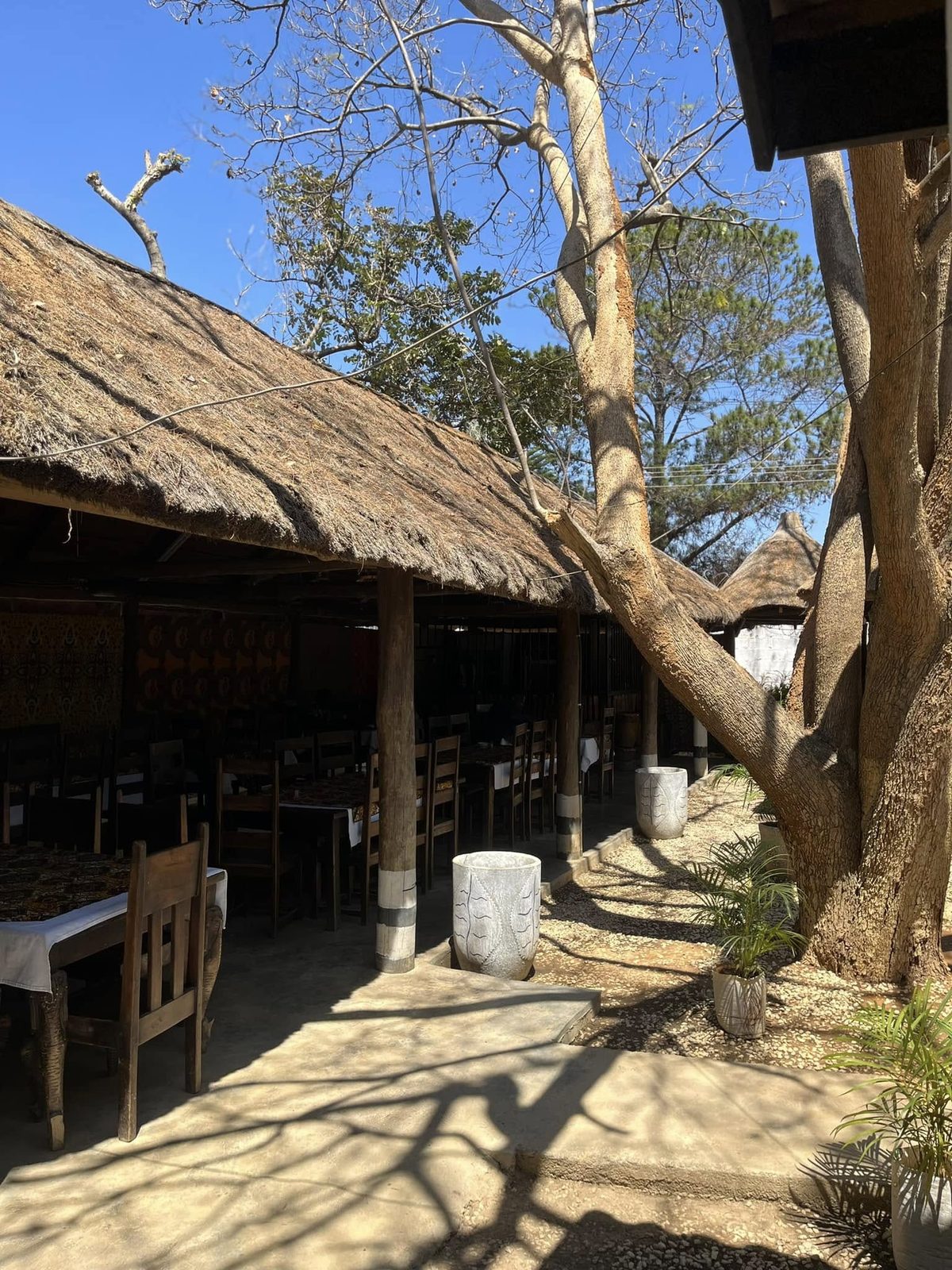 Thatched outdoor dining area